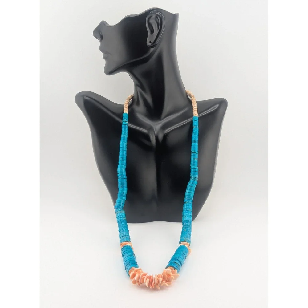 Native American Necklace‎ Flat Disc Graduated Turquoise Heishi Beaded Jewelry **